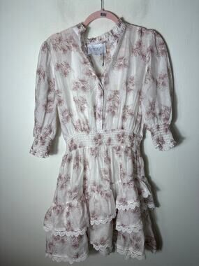 The Shirt Dress by Rochelle Behrens White Purple Knee Length Dress Sz L
